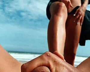 Public beach action with foot fetish and cum swapping