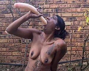 Indian Slut Gags on Dildo