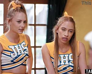 Uniformed cheerleaders take it in the ass from their coach