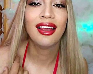 Beautiful transsexual in red hot scene