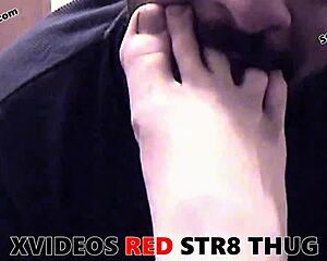 submissive gay WORSHIPS feet and SUCKS monster cock