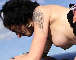 taxi ride takes curly-haired babe to countryside for encounter