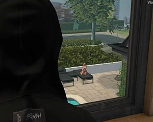 my neighbor with the huge tool took his bimbo stepmom by the pool for some wild action.