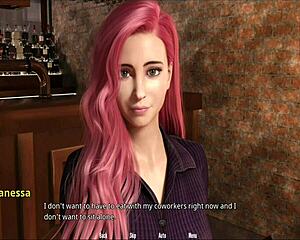 Beautiful pink-haired MILF in adult visual novel-style video