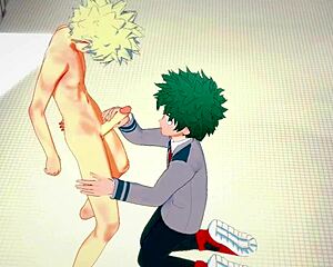 Wow! Midoriya gets handjob and slammed by Bakugou in bathroom
