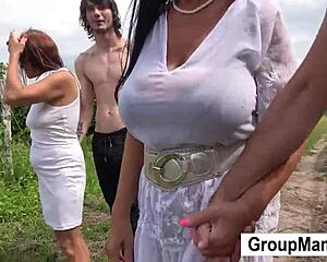 Old women on the side of the road in hot scenes with young men