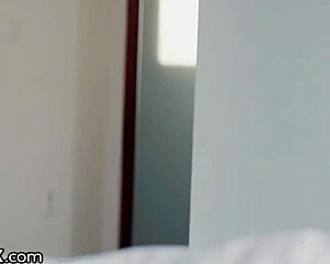 Waking Him Up For Passionate Morning Love? Her Shaved Pussy And Big Tits Beg For Fingering