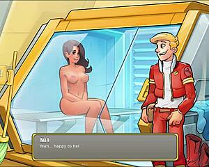 Help a curvaceous, mature alien escape from a steamy sauna in this cartoon game