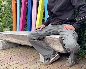 Ever seen a sexy milf let a stranger finish on a park bench outdoors?