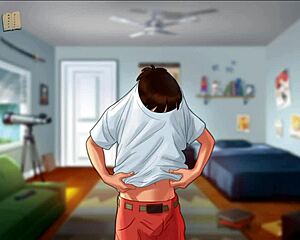 summertime saga 4: peeking at sexy jamie bathing in the shower with her small tits on display