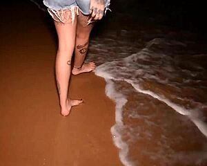 African pornstar masturbates big ass to squirting orgasm on beach