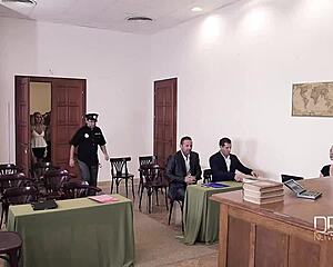 judge orders hot blonde for group sex and dp