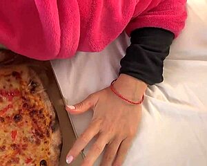 The delivery girl arrives, craving cum in her mouth after a deepthroat blowjob.