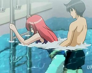 hentai step siblings almost caught in pool