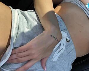 Busty Latina Teen Masturbates In Car