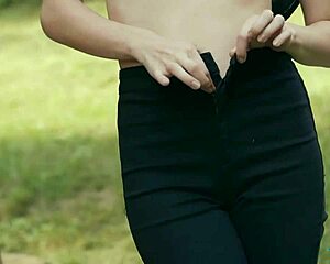 Tiny teen Playboy model Kate Great strips naked while chopping wood outdoors