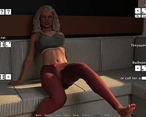 Big tits bouncing while playing Visual novel game called Waterworld