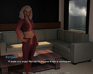 Big tits bouncing while playing Visual novel game called Waterworld