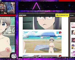 uzaki-chan flaunting her bald pussy and thick mommy tits