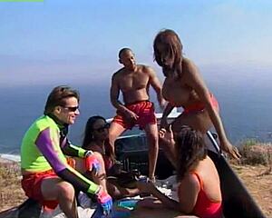 I feel the intense anal fucking and cumshot on my big tits outdoors