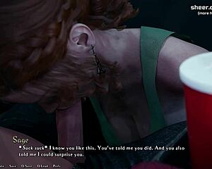 Ung rødhåret blæser i offentligt biograf creampie.