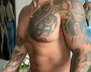 viktor rom tattooed and big muscle gay dance naked until he masturbate his bbc