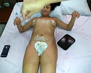 hubby licks cheating wife’s pussy with whipped cream on tits 😜