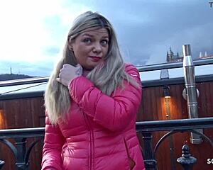 Curvy French teen Bella chats with German scout for street pickup 😏