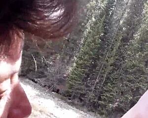 Petite Latina Sucks Huge Cock and Swallows Cum by Riverfront.