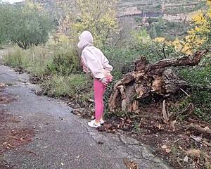 outdoor masturbation near mountains leads to wet orgasm