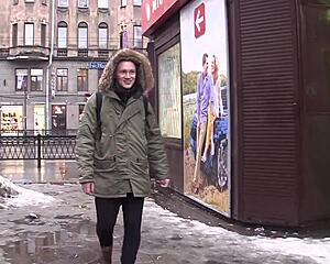 Sexy College Teacher Strips Naked For Cash In Threesome Pickup