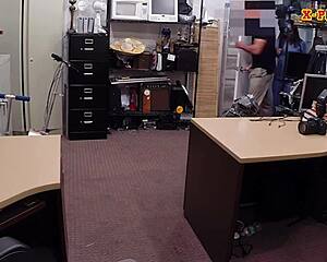 Glasses-wearing brunette nurse amateur babe sucks big cock at pawnshop