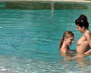 billy and jaquelin get steamy poolside with fingering and licking