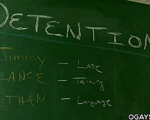 Gay threesome deepthroat and anal in classroom?