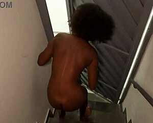 Latina brunette walks naked through ted's mansion, exploring the space with her beautiful curly hair and young 18+ body