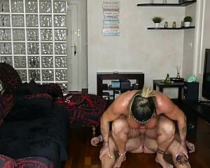Bodybuilder cop gets deepthroat and buttplug action