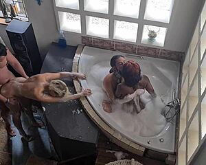 spa bath orgy with three girls and one lucky guy reverse gangbang