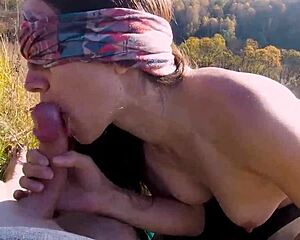 Autumn gives outdoor blowjob and swallows