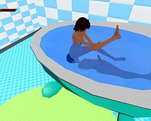 Femdom university cherry bathroom scene with a 3D game theme