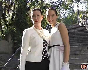 stockings tease lesbian fingering