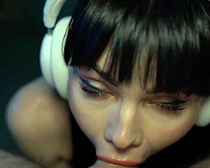Pretty brunette gets a facial while in her gaming costumes