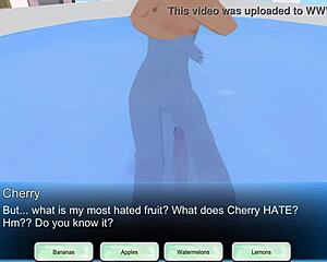Femdom university cherry bathroom scene with a 3D game theme