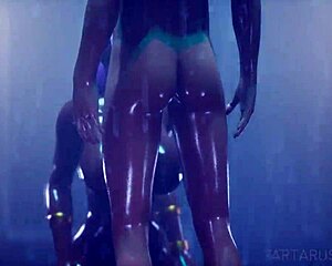 Gold beauty strips and dances wildly