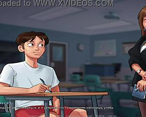 In Summertime Saga, SHE TEACHES you FRENCH in episode 1 to 35.