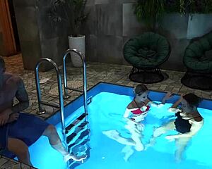 Lucky Guy Bangs Hot Milf and Cute 18-Year-Old in Public Sauna. Both Ride Him Hard in Doggystyle