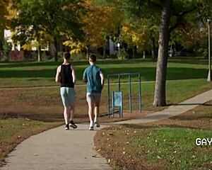 Twinks rival in gay step sibling blowjobs post workout