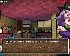 Hornycraft Parody Hentai Game Where Witch Tests Potion To Grow Giant Cock