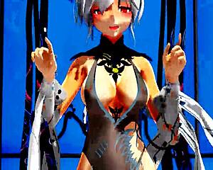 Anime beauty sings and dances naked, teasingly provocative