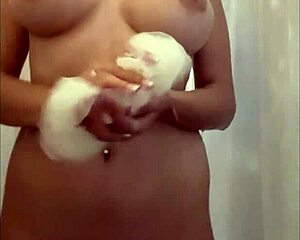 Big boobs and round ass babysitter masturbates in the bathroom