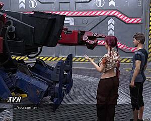 3D animated femdom space adventure with a half-robot girl
